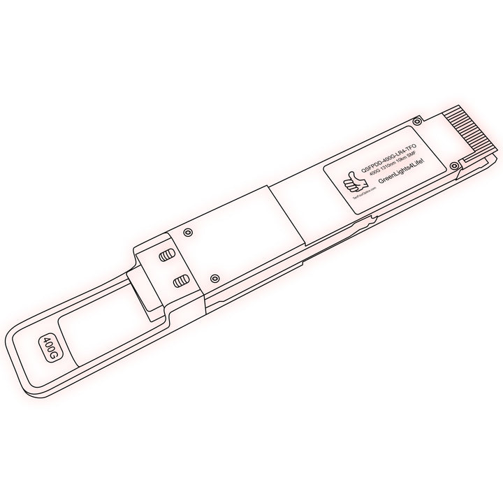 400G QSFP-DD LR4 optical transceiver line drawing — TenFourOptics
