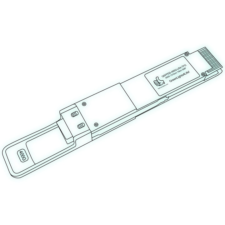 400G QSFP-DD LR4 optical transceiver line drawing — TenFourOptics