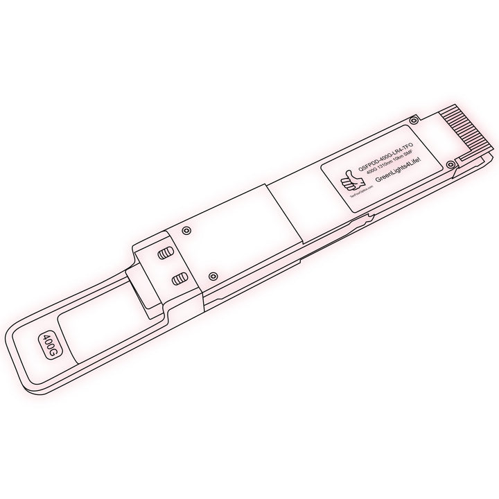 400G QSFP-DD LR4 optical transceiver line drawing — TenFourOptics