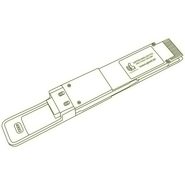 400G QSFP-DD LR4 optical transceiver line drawing — TenFourOptics