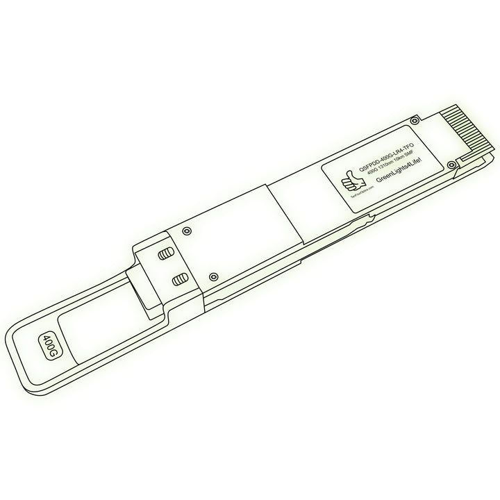 400G QSFP-DD LR4 optical transceiver line drawing — TenFourOptics