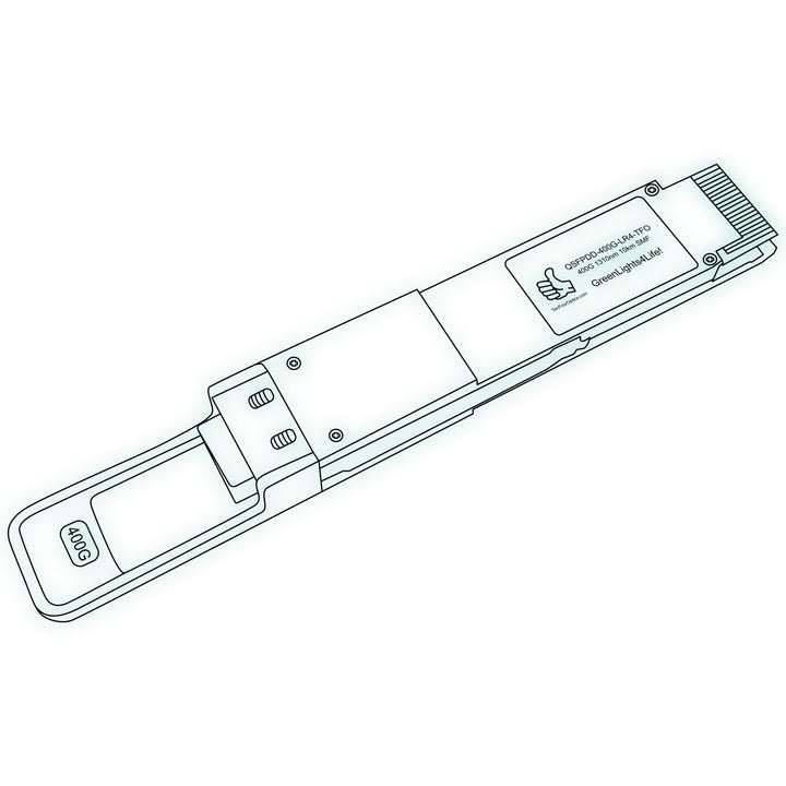 400G QSFP-DD LR4 optical transceiver line drawing — TenFourOptics
