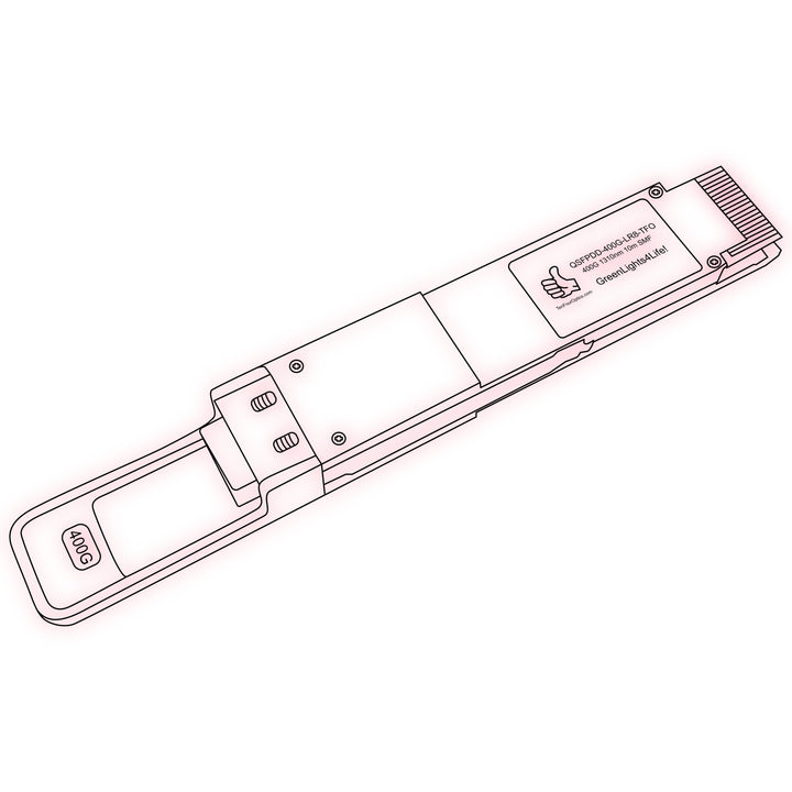 400G QSFP-DD LR8 optical transceiver line drawing — TenFourOptics
