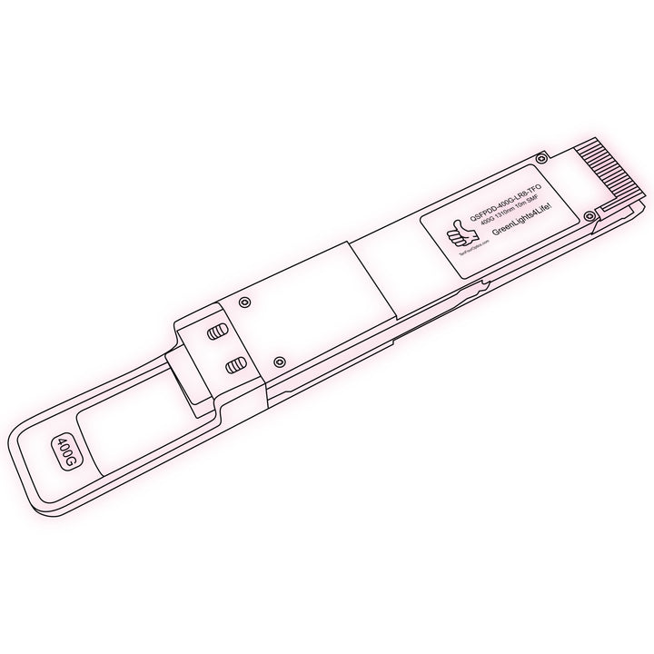 400G QSFP-DD LR8 optical transceiver line drawing — TenFourOptics