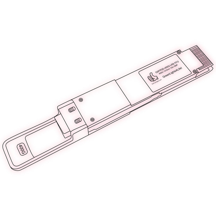 400G QSFP-DD LR8 optical transceiver line drawing — TenFourOptics