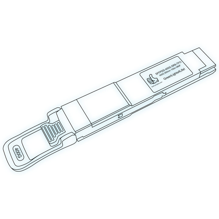 400G QSFP-DD SR8 optical transceiver line drawing — TenFourOptics
