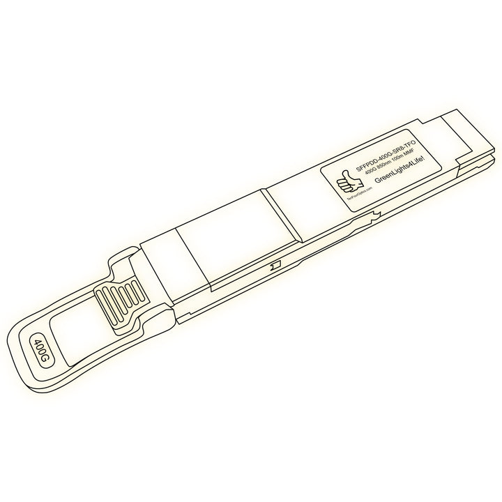 400G QSFP-DD SR8 optical transceiver line drawing — TenFourOptics