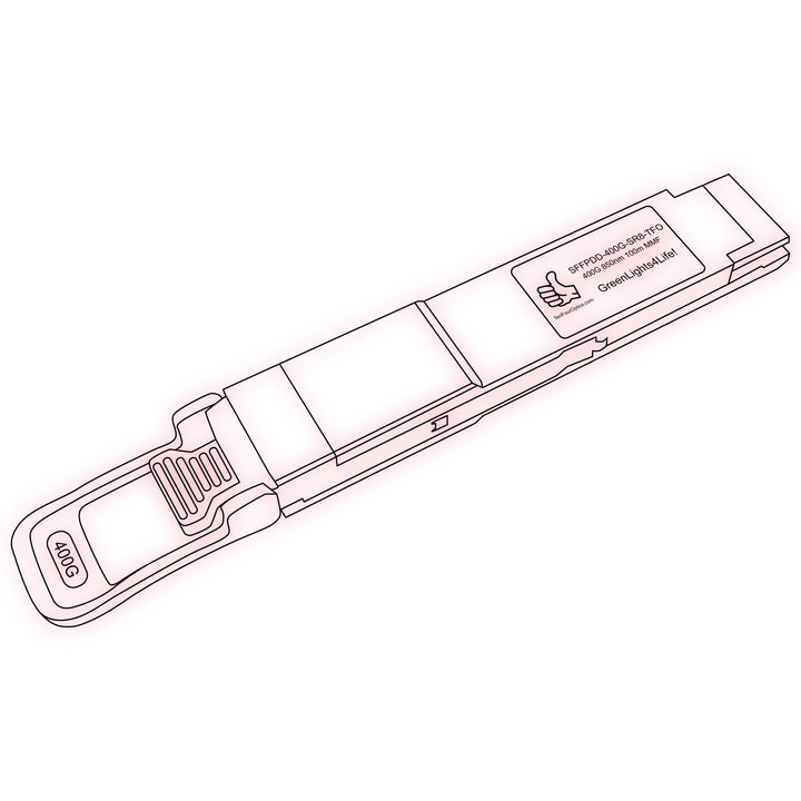 400G QSFP-DD SR8 optical transceiver line drawing — TenFourOptics