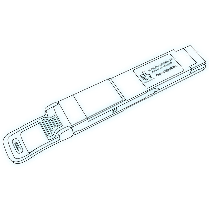 400G QSFP-DD SR8 optical transceiver line drawing — TenFourOptics