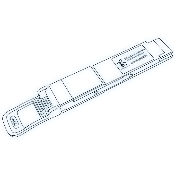 400G QSFP-DD SR8 optical transceiver line drawing — TenFourOptics