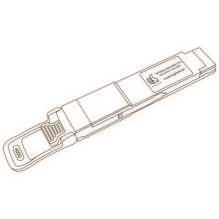 400G QSFP-DD SR8 optical transceiver line drawing — TenFourOptics