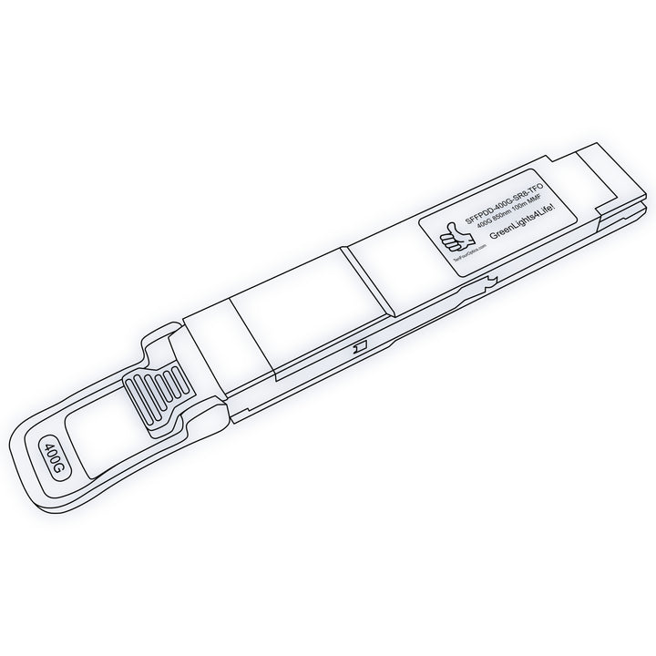 400G QSFP-DD SR8 optical transceiver line drawing — TenFourOptics