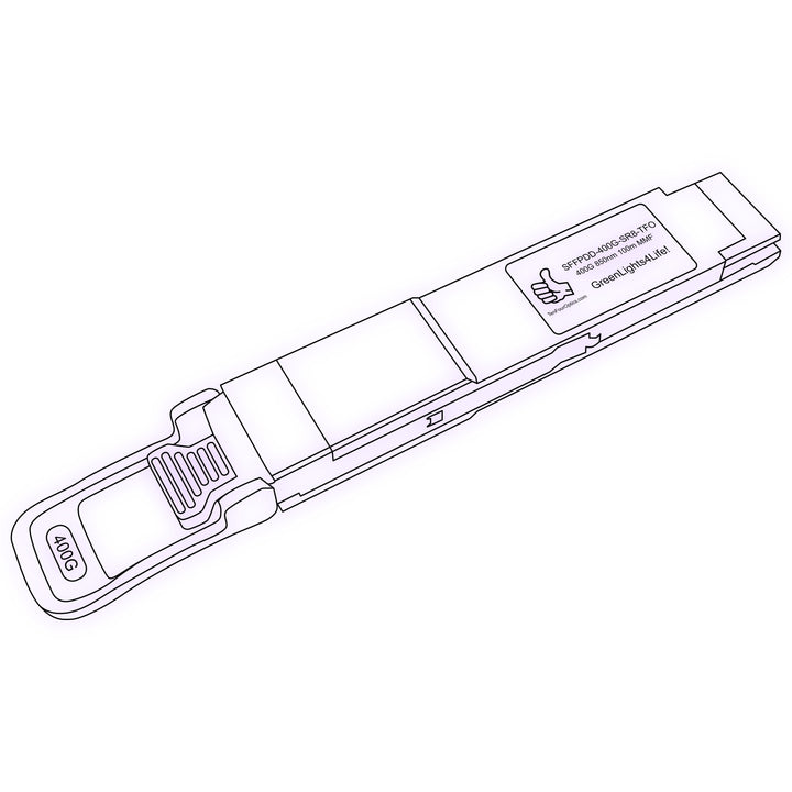 400G QSFP-DD SR8 optical transceiver line drawing — TenFourOptics