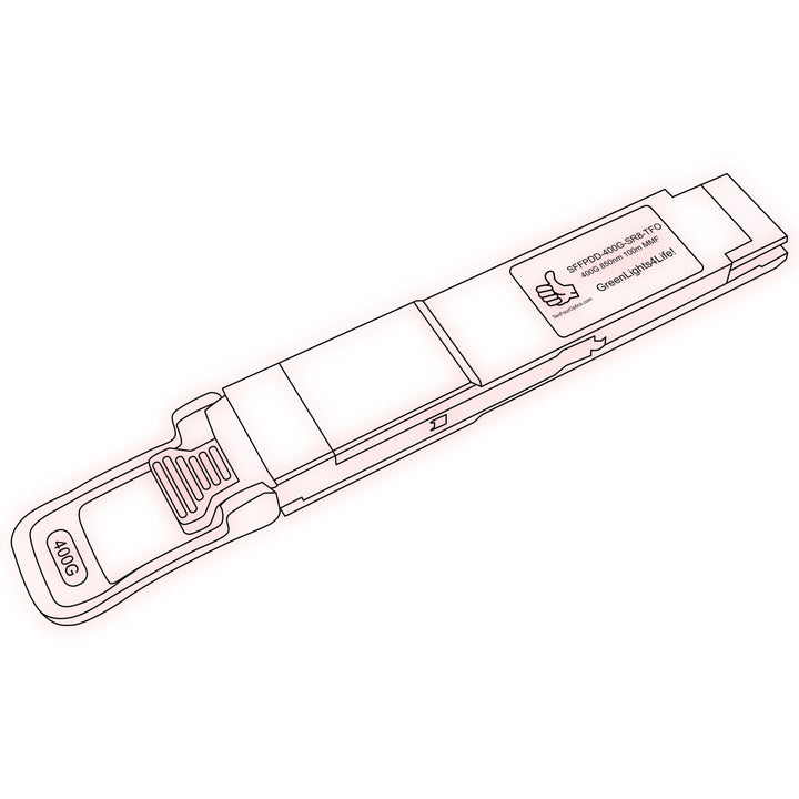 400G QSFP-DD SR8 optical transceiver line drawing — TenFourOptics