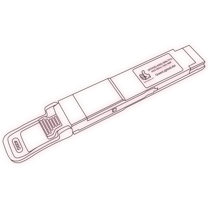 400G QSFP-DD SR8 optical transceiver line drawing — TenFourOptics