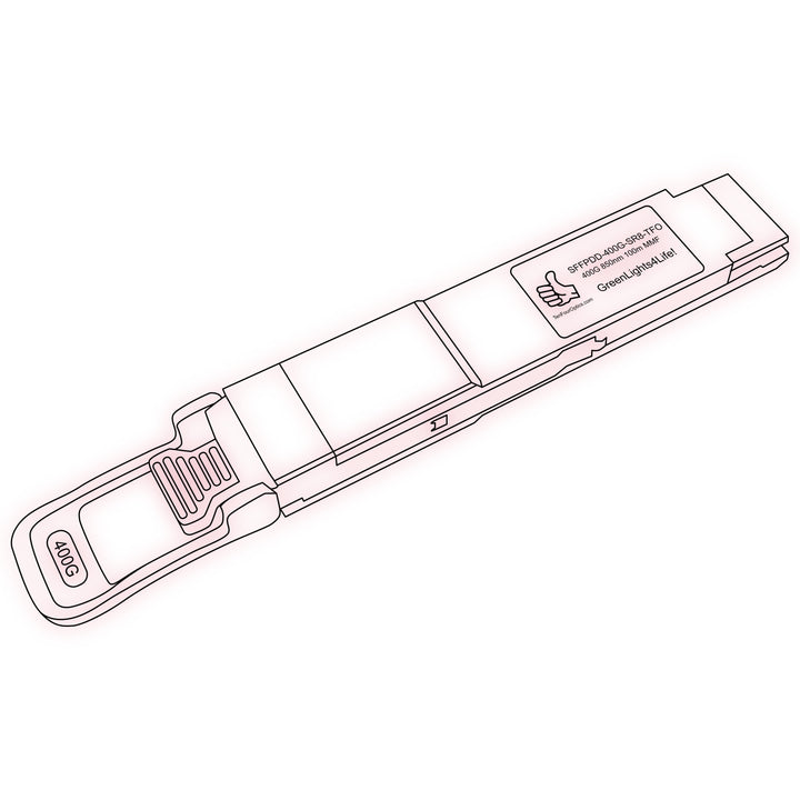 400G QSFP-DD SR8 optical transceiver line drawing — TenFourOptics