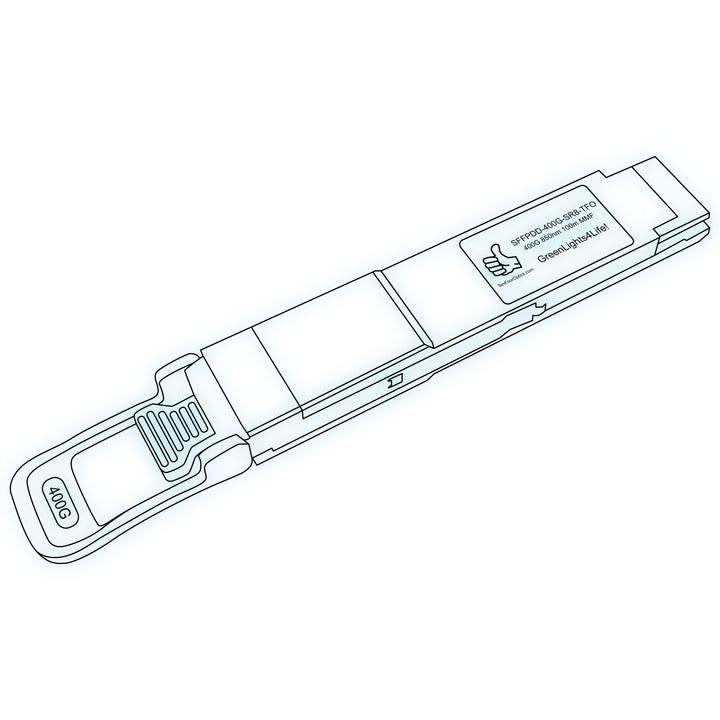 400G QSFP-DD SR8 optical transceiver line drawing — TenFourOptics