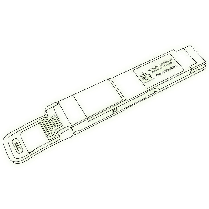 400G QSFP-DD SR8 optical transceiver line drawing — TenFourOptics