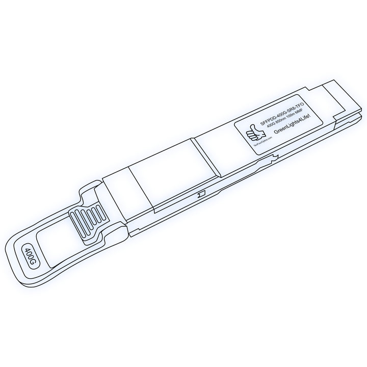 400G QSFP-DD SR8 optical transceiver line drawing — TenFourOptics