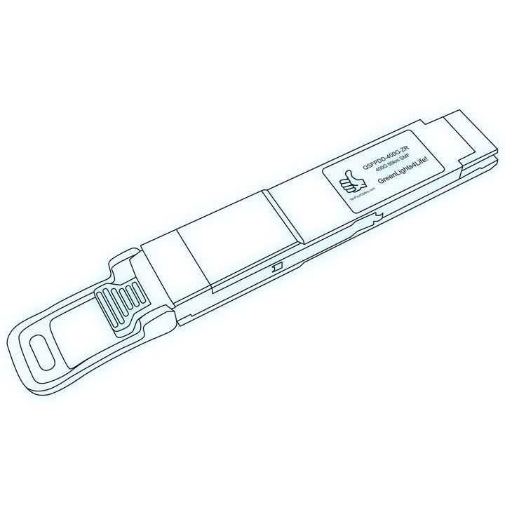 400G QSFP-DD ZR optical transceiver line drawing — TenFourOptics