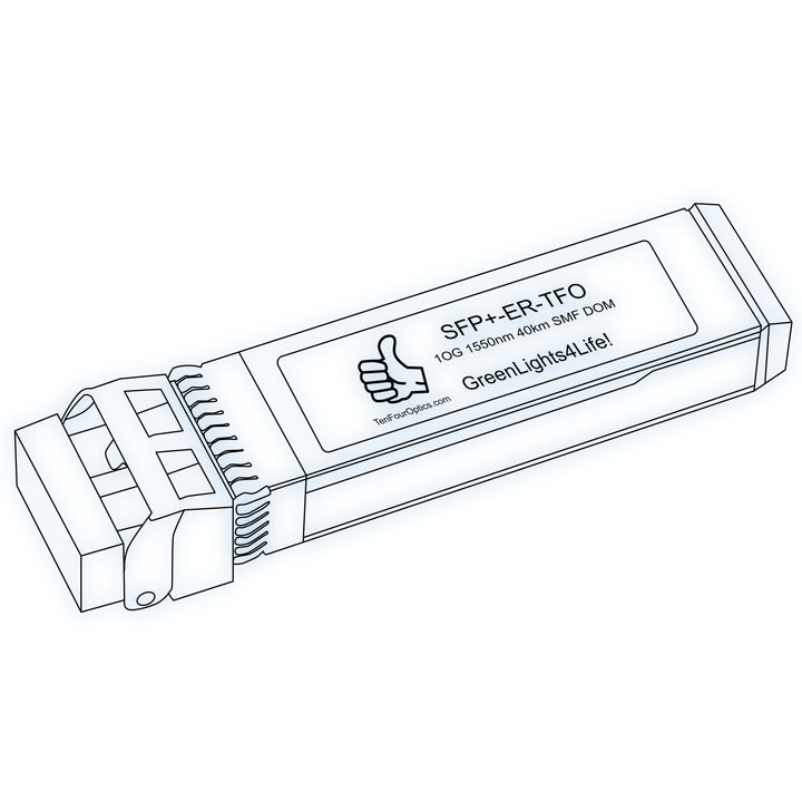 10G SFP+ ER optical transceiver line drawing — TenFourOptics