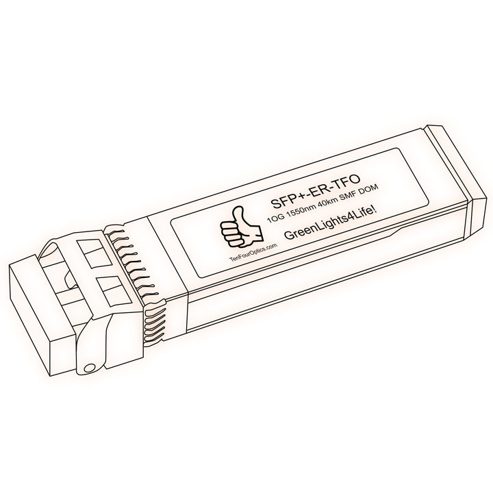 10G SFP+ ER optical transceiver line drawing — TenFourOptics