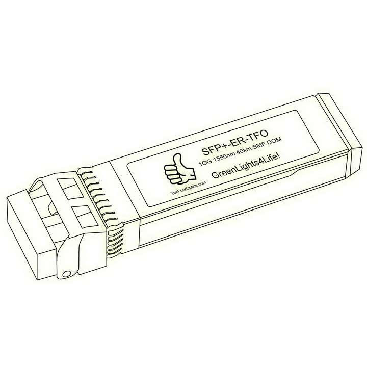 10G SFP+ ER optical transceiver line drawing — TenFourOptics