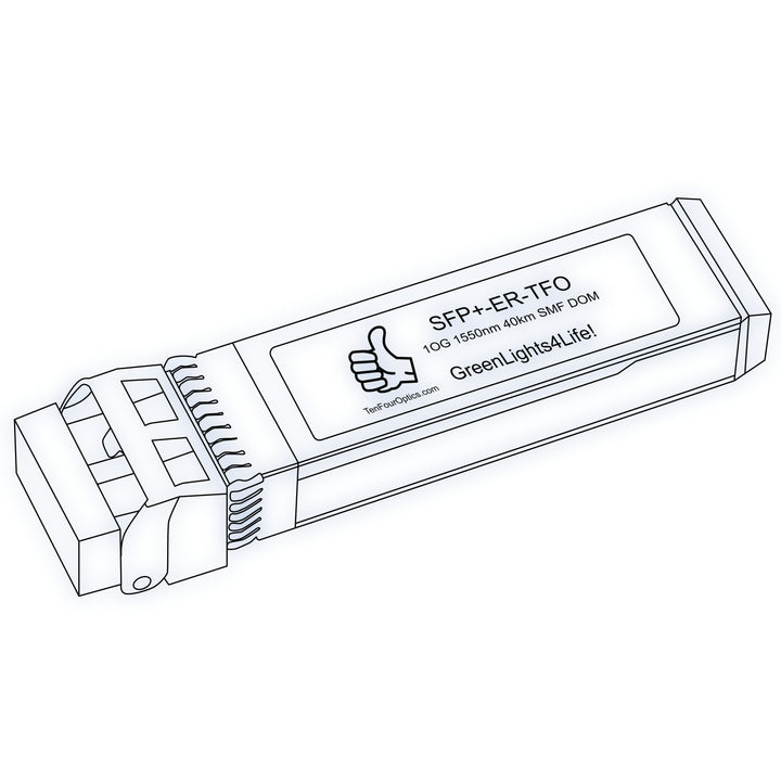 10G SFP+ ER optical transceiver line drawing — TenFourOptics
