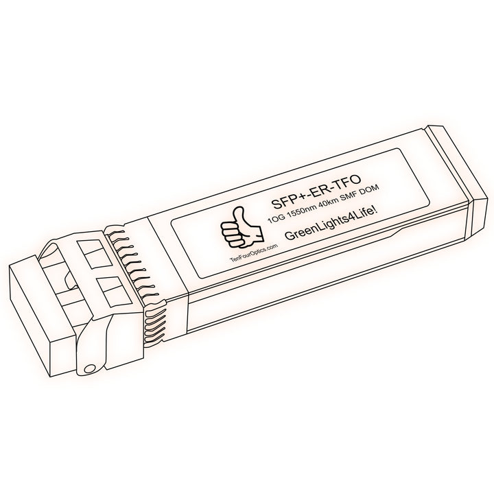 10G SFP+ ER optical transceiver line drawing — TenFourOptics