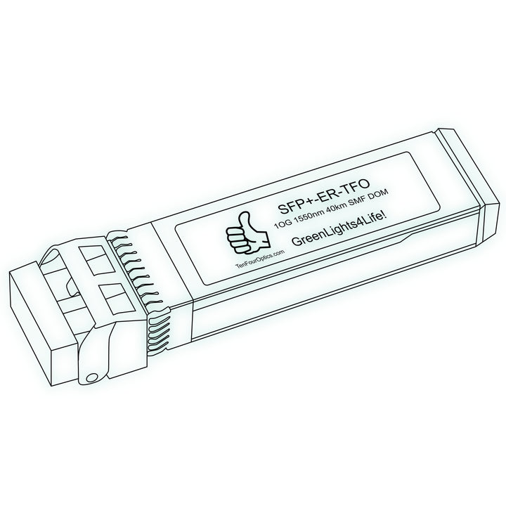 10G SFP+ ER optical transceiver line drawing — TenFourOptics