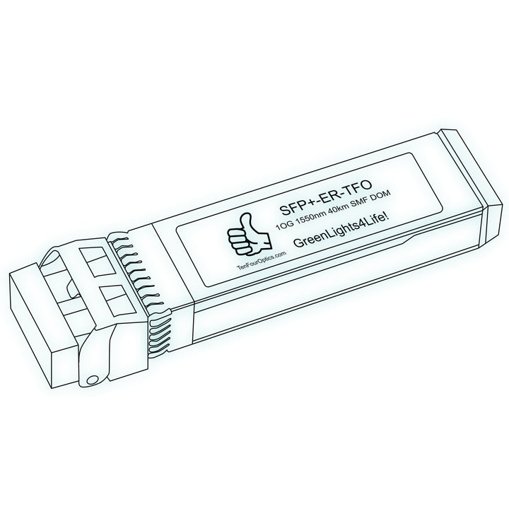 10G SFP+ ER optical transceiver line drawing — TenFourOptics