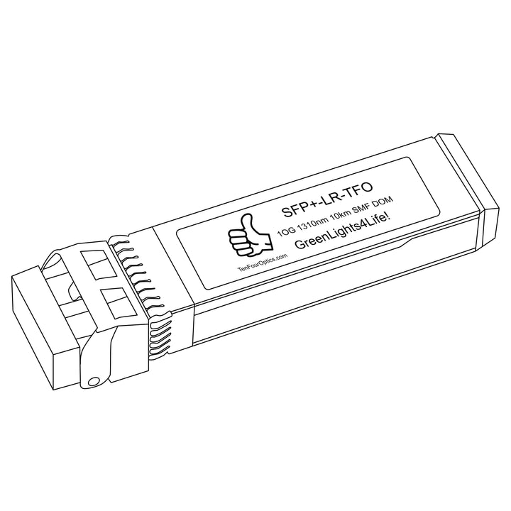 10G SFP+ LR optical transceiver line drawing — TenFourOptics