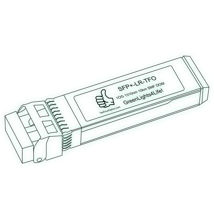 10G SFP+ LR optical transceiver line drawing — TenFourOptics