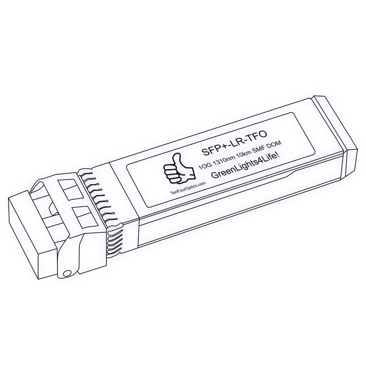 10G SFP+ LR optical transceiver line drawing — TenFourOptics