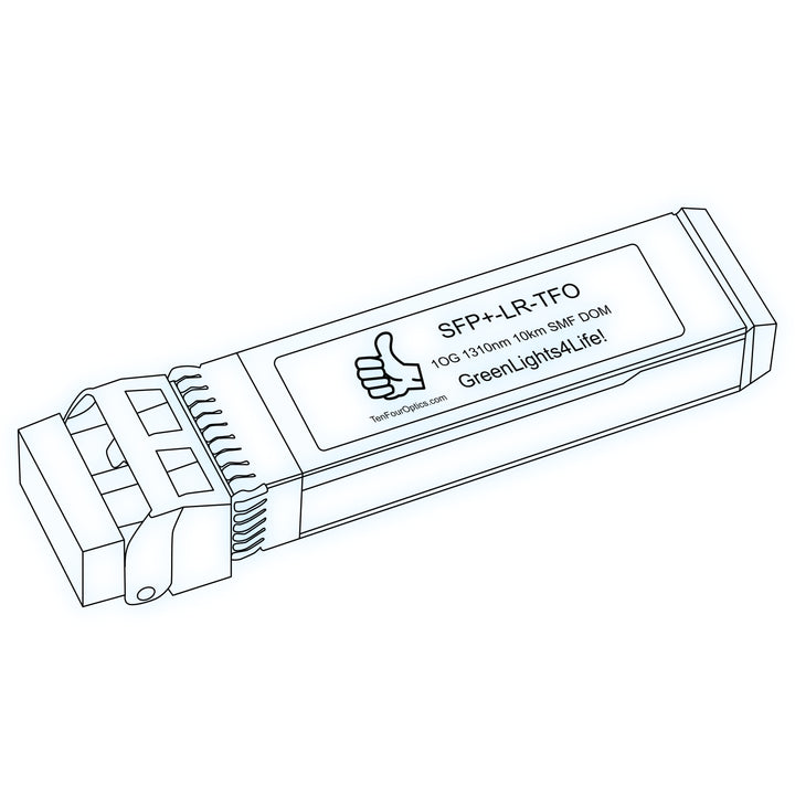 10G SFP+ LR optical transceiver line drawing — TenFourOptics
