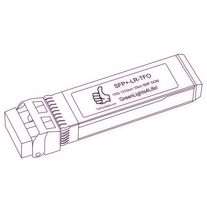 10G SFP+ LR optical transceiver line drawing — TenFourOptics