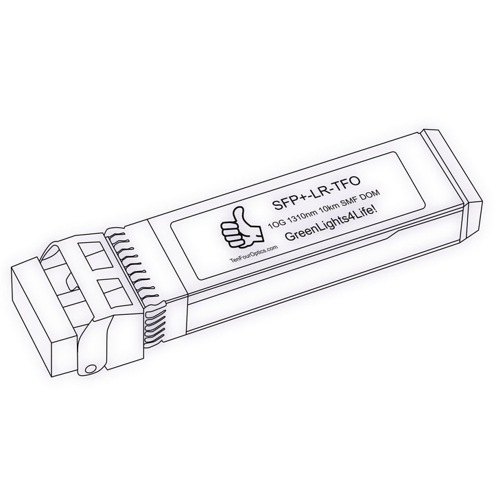 10G SFP+ LR optical transceiver line drawing — TenFourOptics