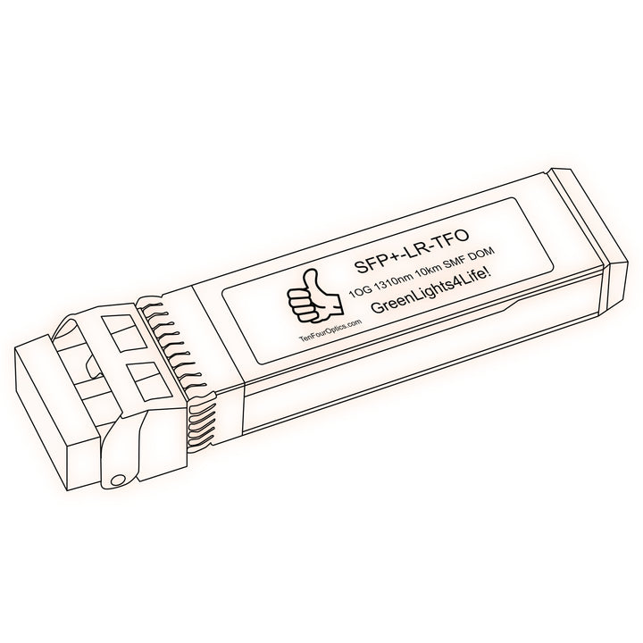 10G SFP+ LR optical transceiver line drawing — TenFourOptics