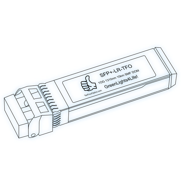 10G SFP+ LR optical transceiver line drawing — TenFourOptics