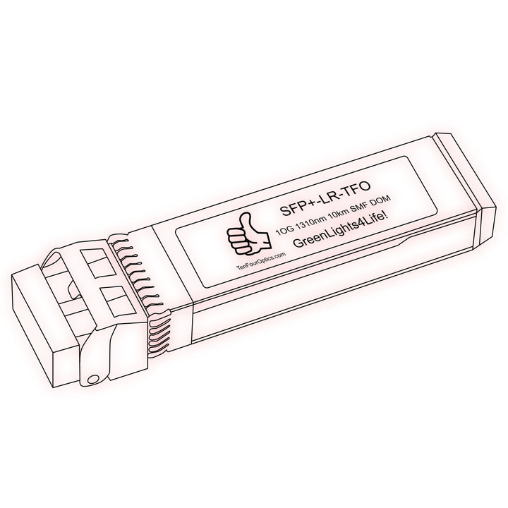 10G SFP+ LR optical transceiver line drawing — TenFourOptics