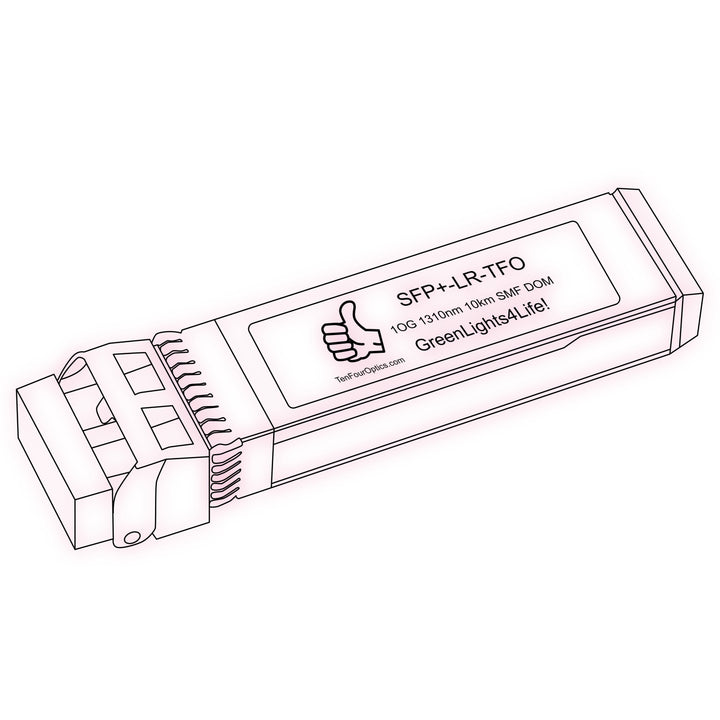 10G SFP+ LR optical transceiver line drawing — TenFourOptics