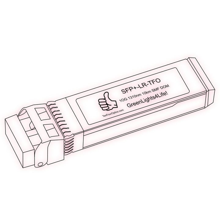 10G SFP+ LR optical transceiver line drawing — TenFourOptics