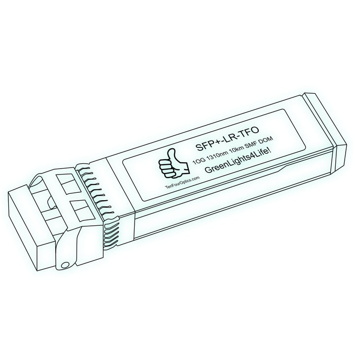 10G SFP+ LR optical transceiver line drawing — TenFourOptics