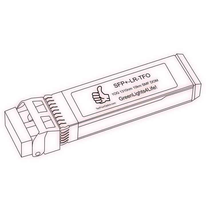 10G SFP+ LR optical transceiver line drawing — TenFourOptics