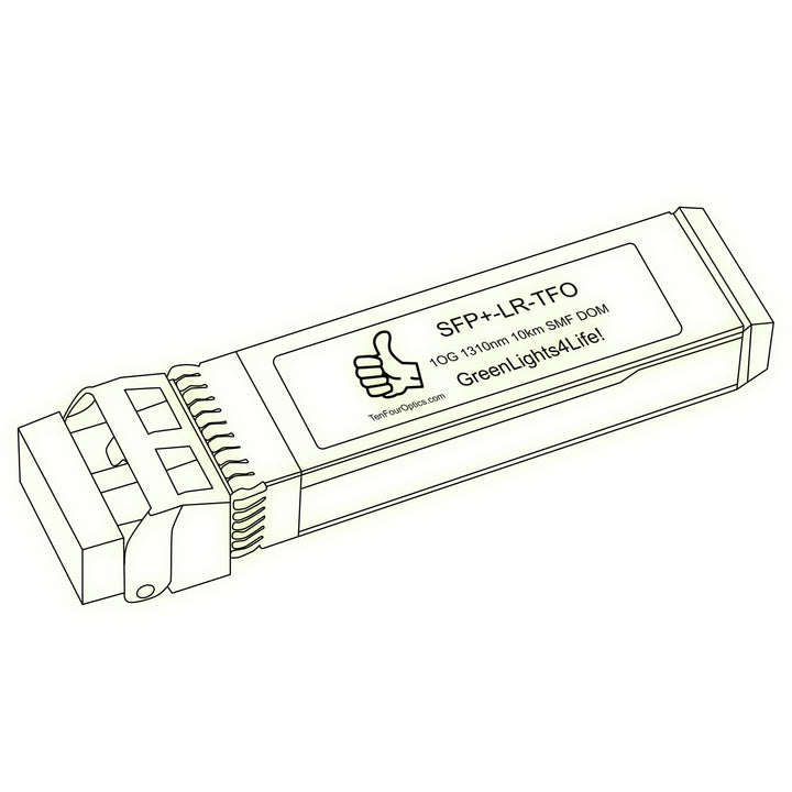 10G SFP+ LR optical transceiver line drawing — TenFourOptics