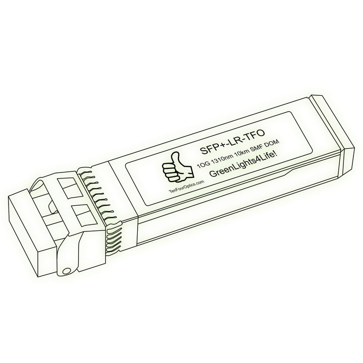 10G SFP+ LR optical transceiver line drawing — TenFourOptics