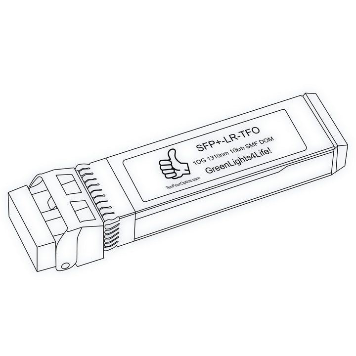 10G SFP+ LR optical transceiver line drawing — TenFourOptics