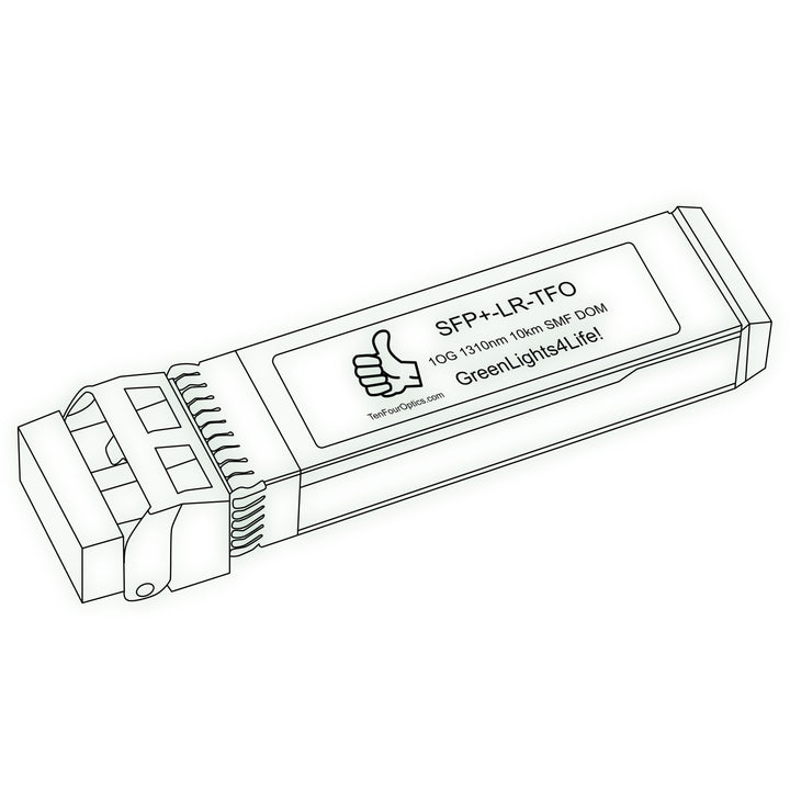 10G SFP+ LR optical transceiver line drawing — TenFourOptics