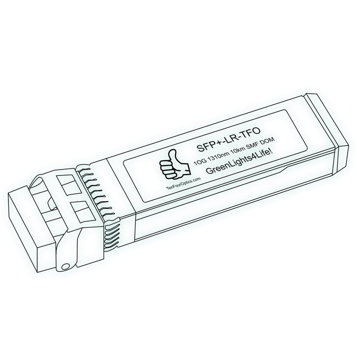 10G SFP+ LR optical transceiver line drawing — TenFourOptics