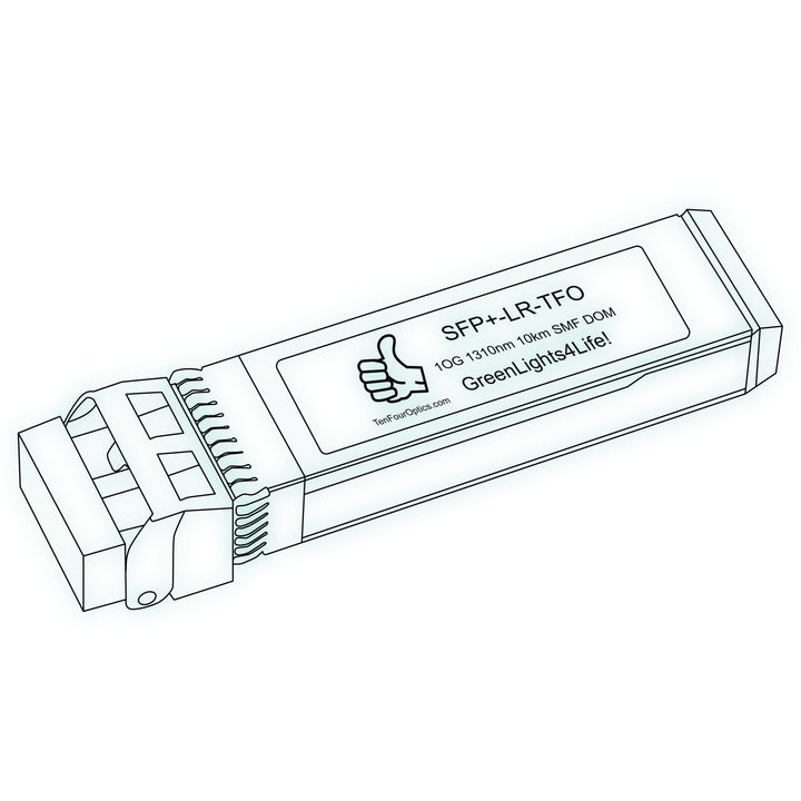 10G SFP+ LR optical transceiver line drawing — TenFourOptics